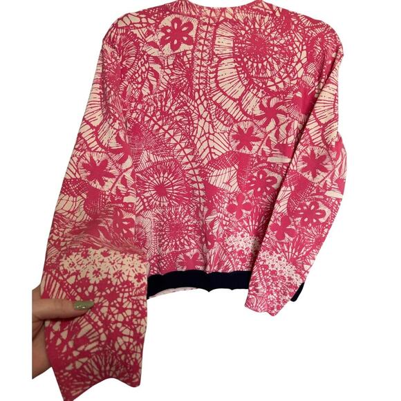 Tory Burch Abstract Print V Neck Button Down Cardigan White And Pink Size Medium - Picture 5 of 12